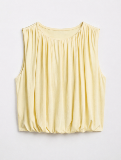 Koa Puff Ball Hem Top In Lemon