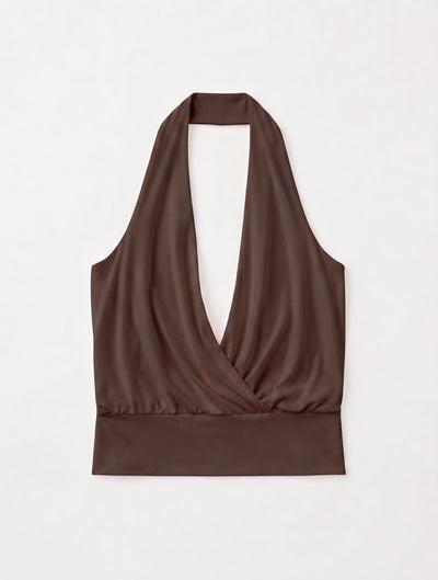 Lenny Wrap Front Halter In Bitter Chocolate