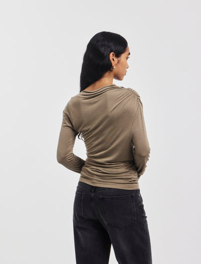 Iphis Draped Long Sleeve Top in Sage