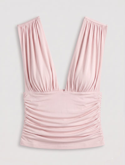 Orla Low V Neck Rouch Side Top In Dusk Pink