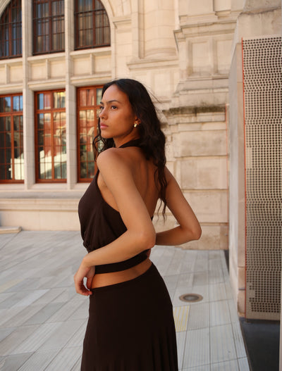 Lenny Wrap Front Halter In Bitter Chocolate