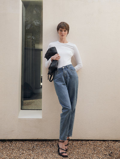 Lightweight Cotton Long Sleeve T-Shirt in White