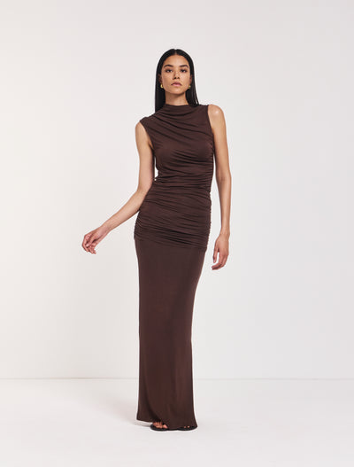 Leah Ruched Maxi Skirt in Bracken