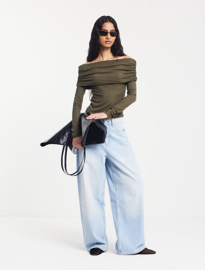 Stevie Rib Fold Over Top in Leaf Green