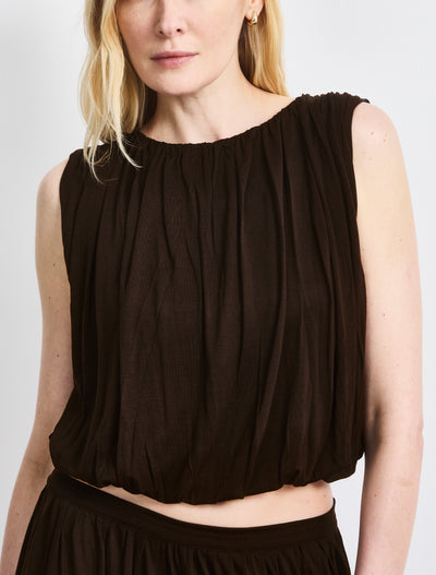 Koa Puff Ball Hem Top In Bitter Chocolate